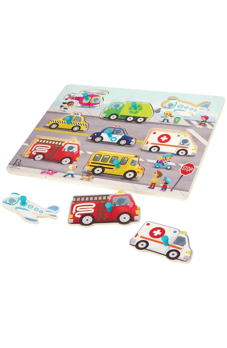 Battat Farmyard Animals & Transportation Vehicles Peg Puzzles, Alternate, color, Multicolored