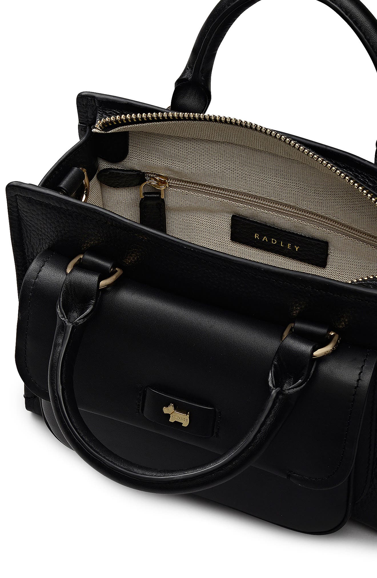 Radley Talbot Way Small Zip Top Leather Satchel, Alternate, color, Black