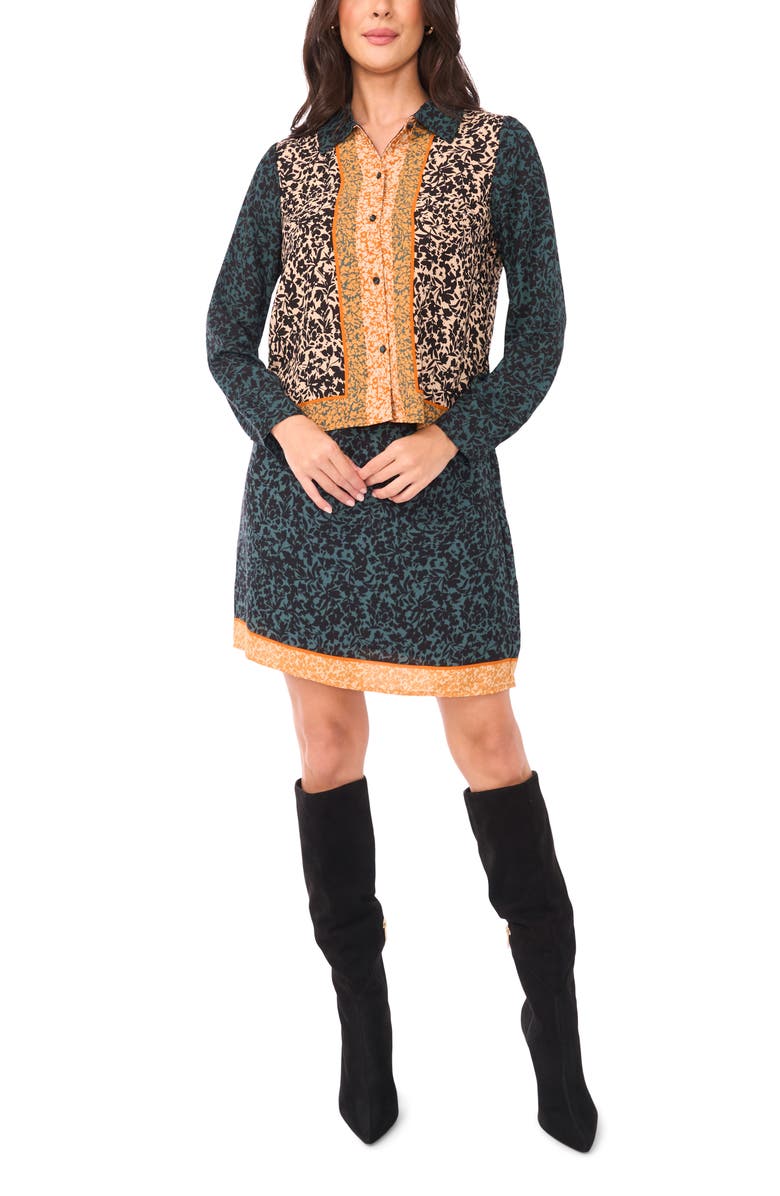 Vince Camuto Mixed Print Long Sleeve Button-Up Shirt, Alternate, color, Deep Forest