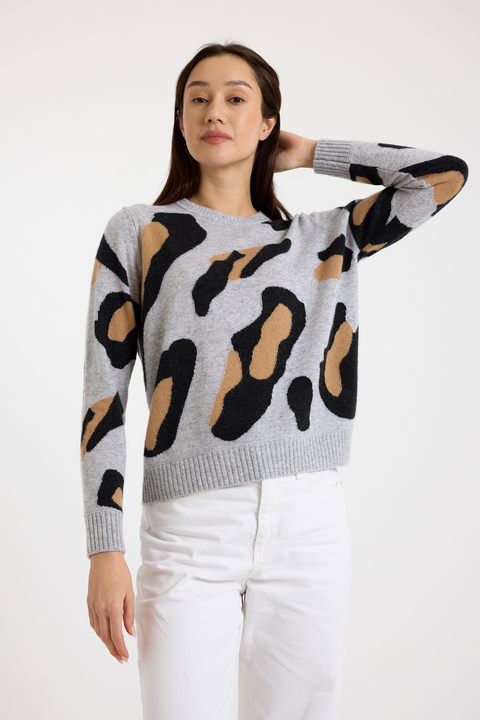 Abstract Crew Neck 100% Cashmere Sweater