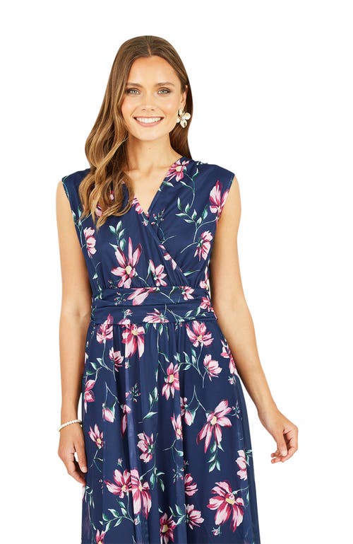 Yumi Mesh Stretch Midi Dress With Pockets In Blue