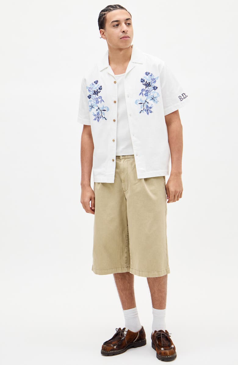 BDG Urban Outfitters Floral Embroidered Cotton Camp Shirt, Alternate, color, 