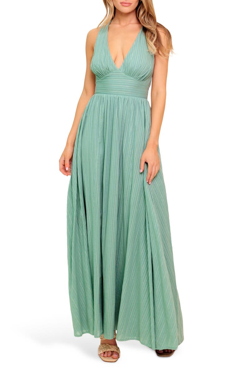 FLYING TOMATO Plunge Neck Maxi Dress, Main, color, Sage