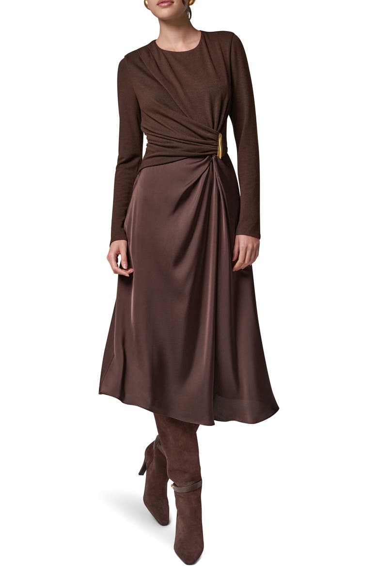 Hardware Waist Long Sleeve Dress, Main, color, ESPRESSO