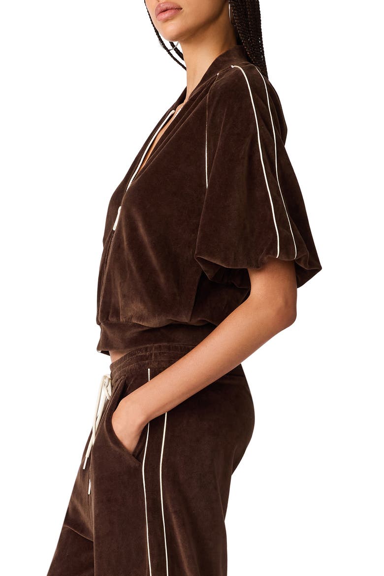 Velour Puff Sleeve Track Jacket, Alternate, color, DARK ESPRESSO