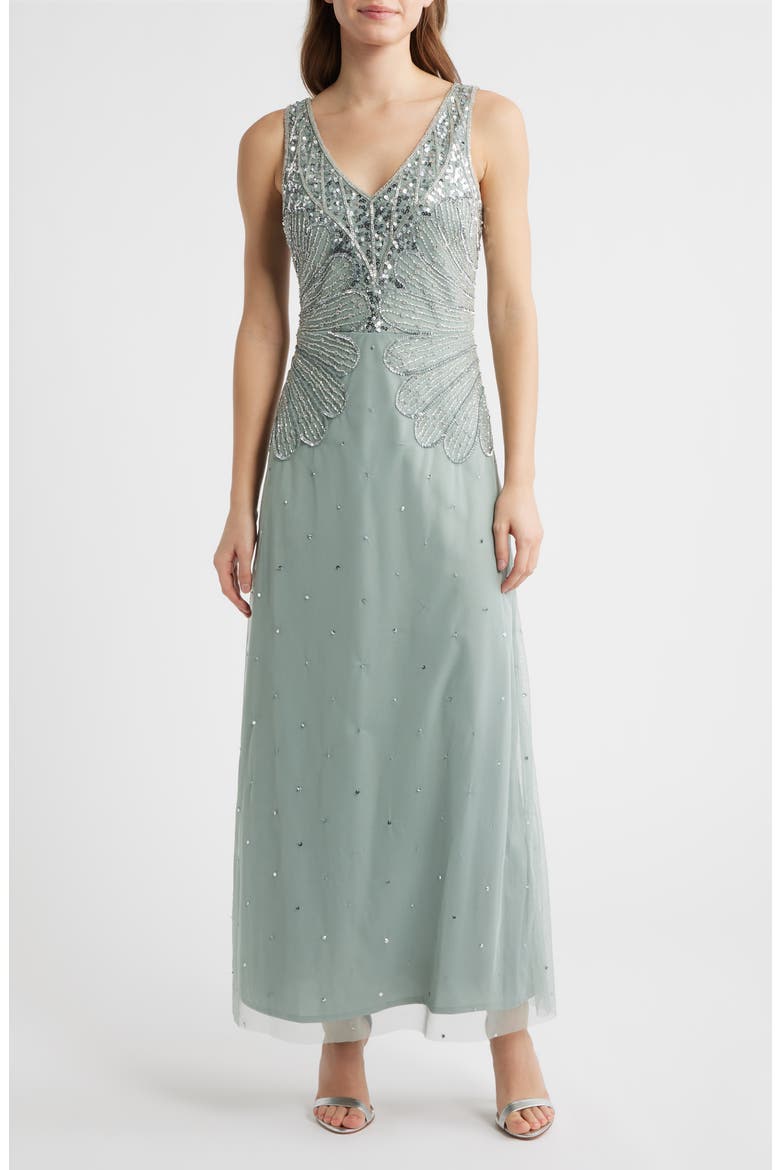 Beaded Sleeveless Chiffon Dress, Main, color, SAGE