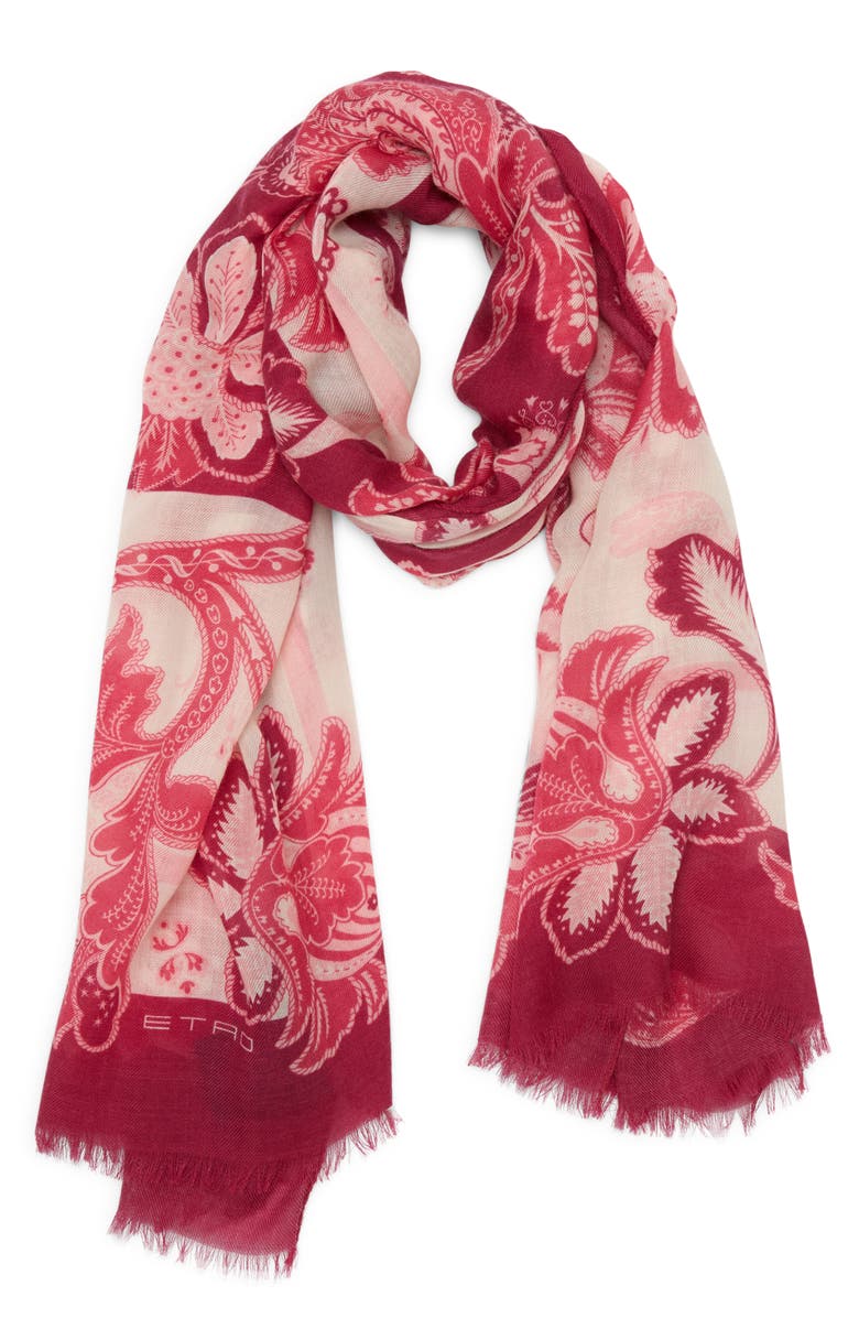 Etro Delhy Floral Paisley Cashmere Scarf, Main, color, Pink