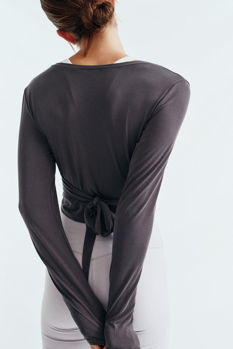 Cropped Tie-front Yoga Top With Softmove, Alternate, color, Slate gray