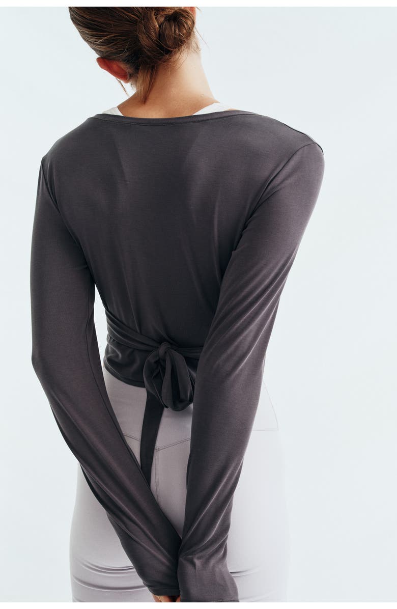 H&M Cropped Tie-front Yoga Top With Softmove, Alternate, color, Slate Gray