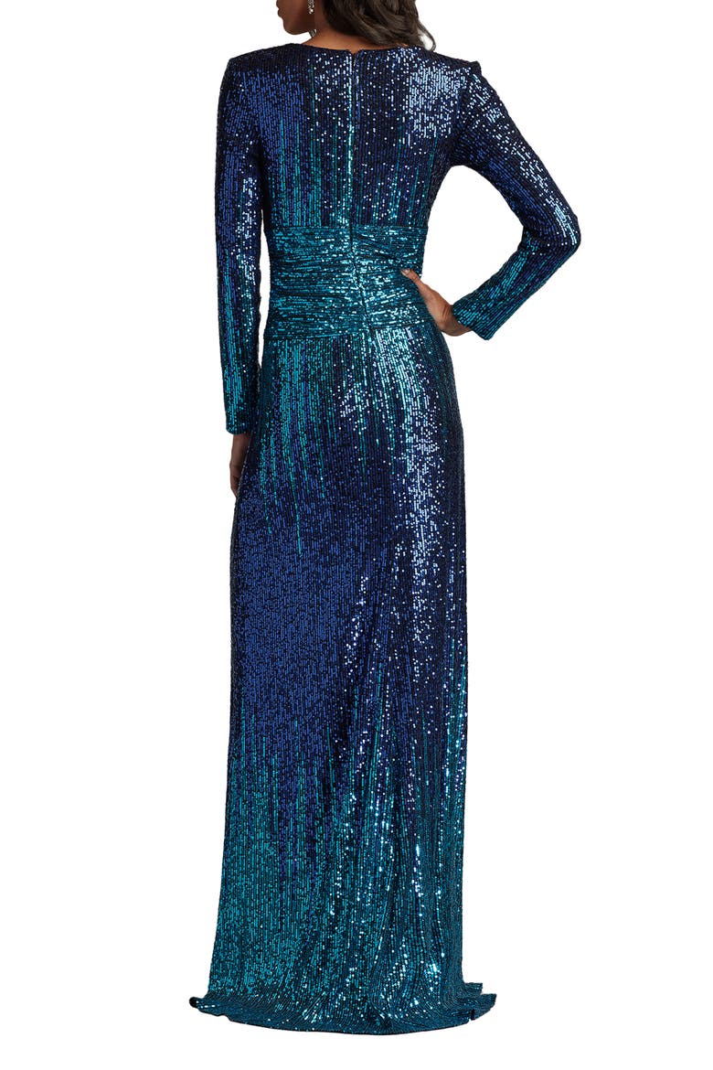 Ombré Sequin Long Sleeve Gown, Alternate, color, ROYAL IRIS/ OMBRE