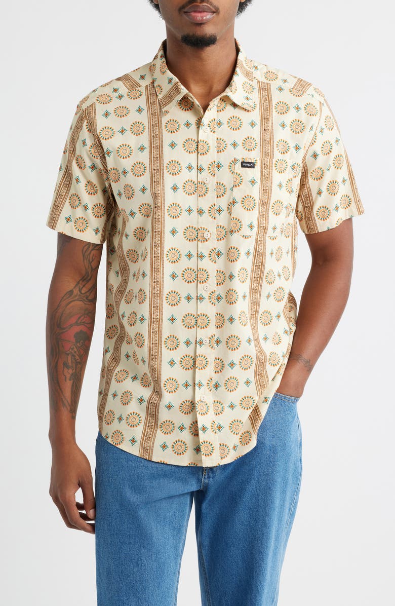 RVCA Anytime Short Sleeve Button-Up Shirt, Main, color, Ceramic
