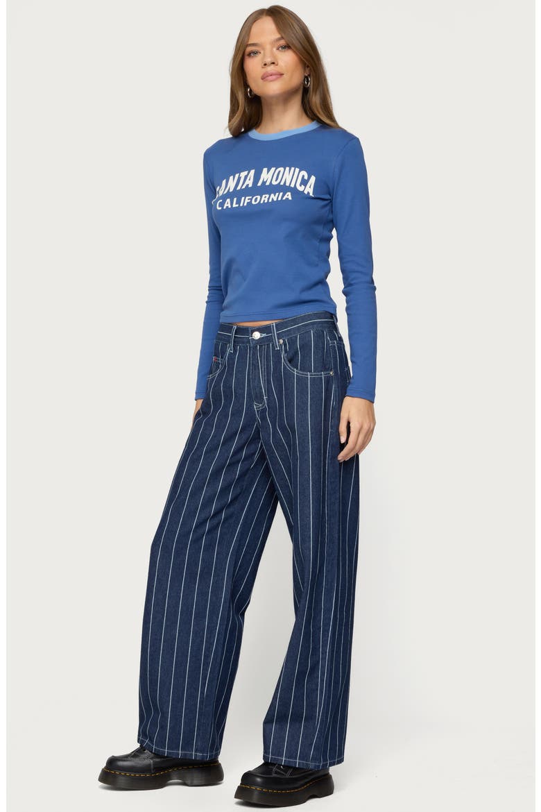 Kyler Pinstripe Wide Leg Low Rise Jeans, Alternate, color, DARK-BLUE