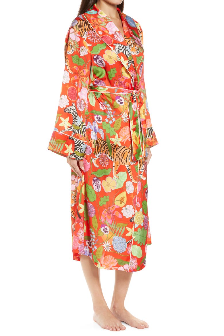 Tiger Bouquet Long Wrap Robe, Alternate, color, RED