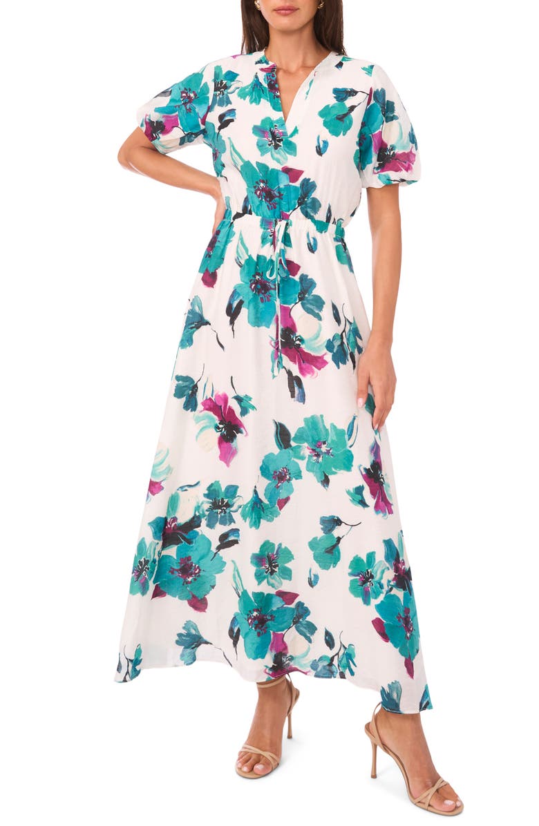 Vince Camuto Floral Print Puff Sleeve Maxi Dress, Main, color, Jungle