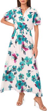 Vince Camuto Floral Print Puff Sleeve Maxi Dress