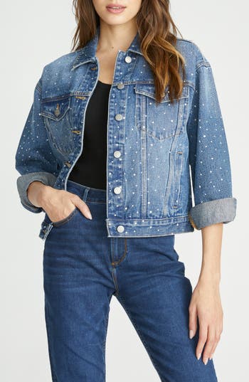 Driftwood X After Party Rhinestone Embellished Jean Jacket In Medium Wash
