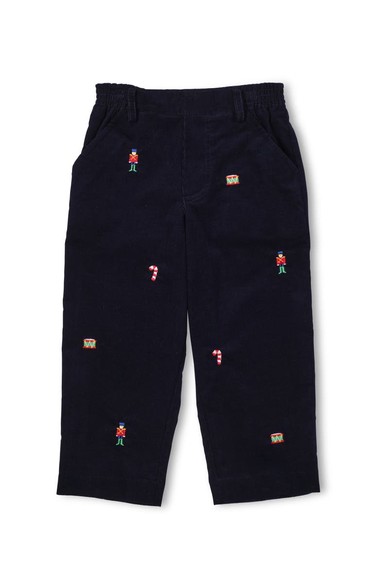 Florence Eiseman Corduroy Fake Fly Pants With Allover Embroidery, Alternate, color, Navy, Red, Green, White