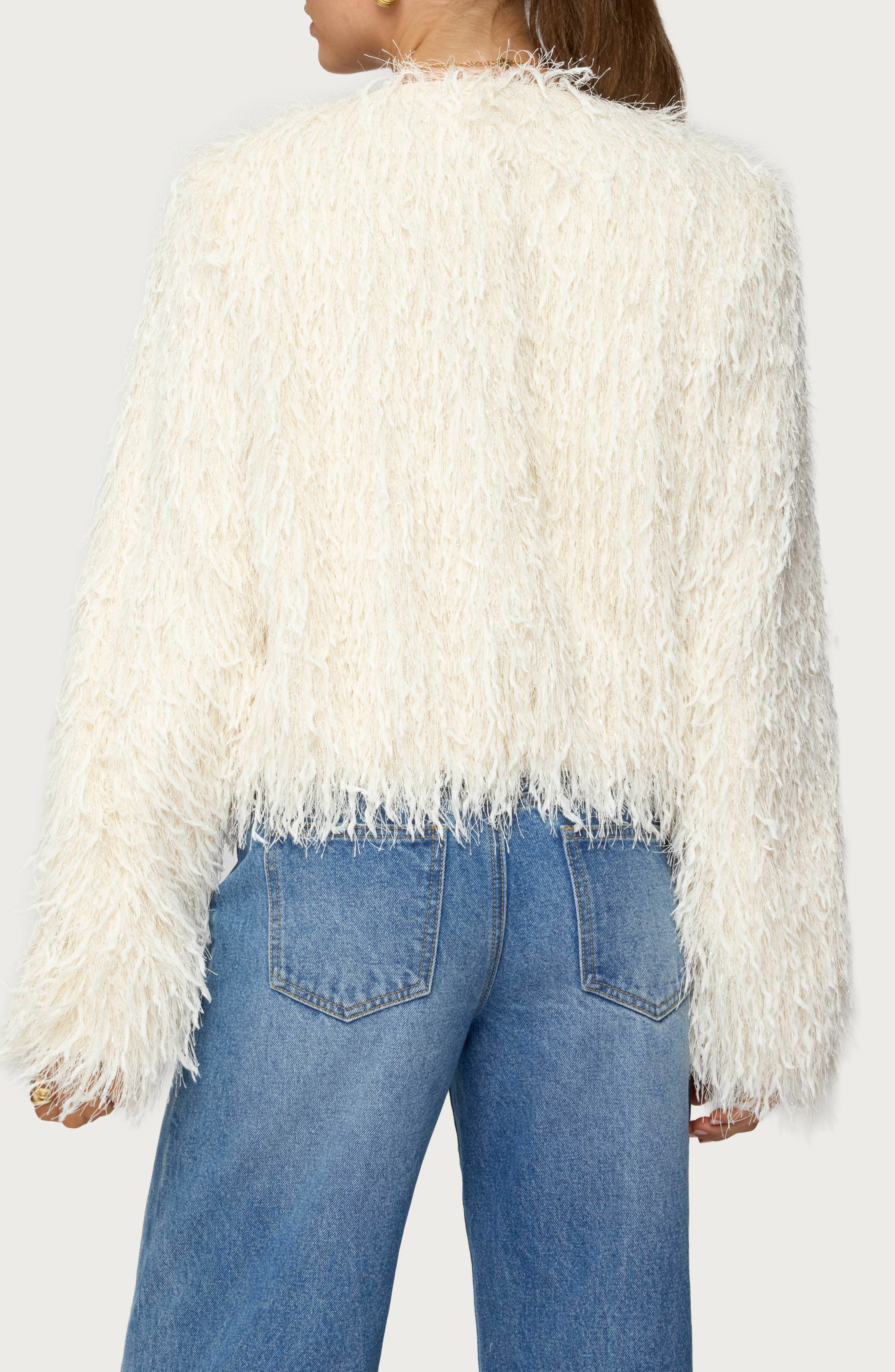 Aleandra Fringe Faux Fur Crop Jacket - image 2