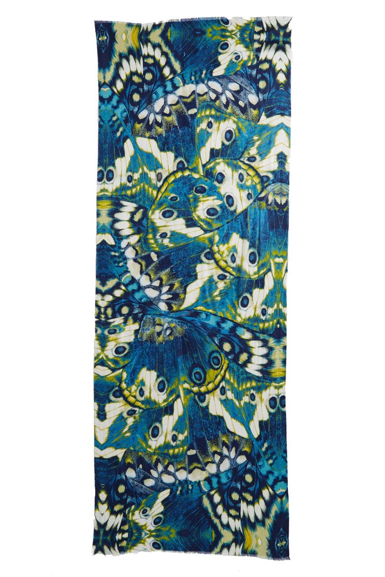 'Papillon Luxe' Challis Scarf, Alternate, color, NAVY COMBO