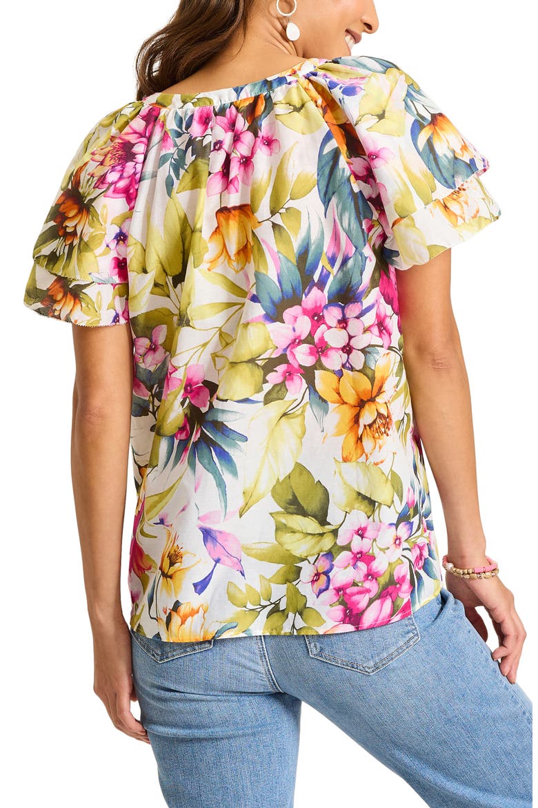 Verde Blooms Cotton & Silk Flutter Sleeve Top, Alternate, color, VANILLA ICE