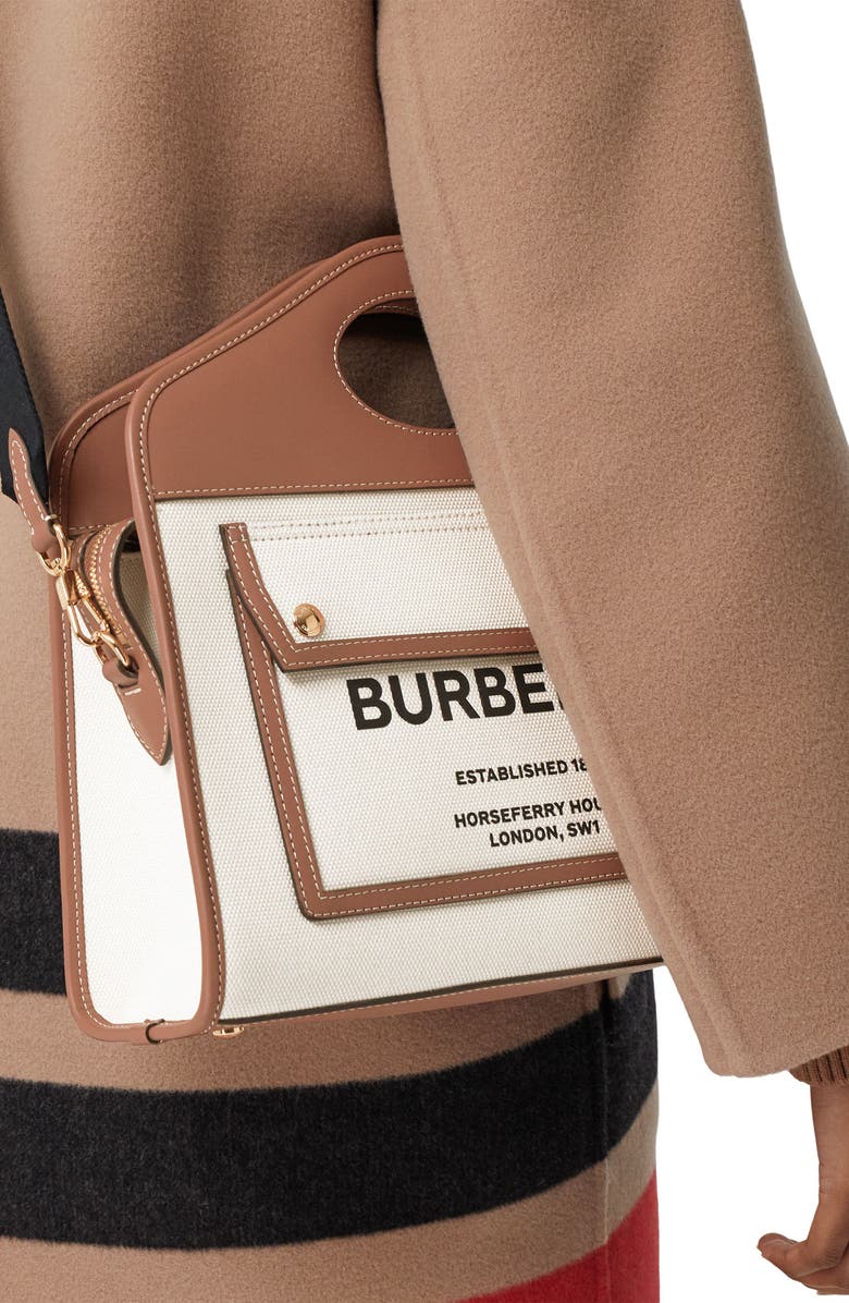Burberry Small Two-Tone Canvas & Leather Pocket Bag, Alternate, color,