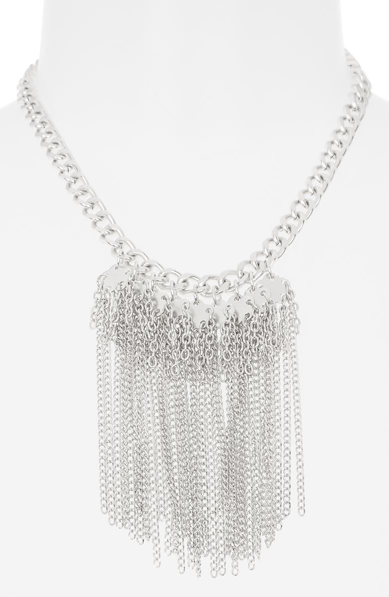 Karine Sultan Clover Chain Collar Necklace, Alternate, color, Silver