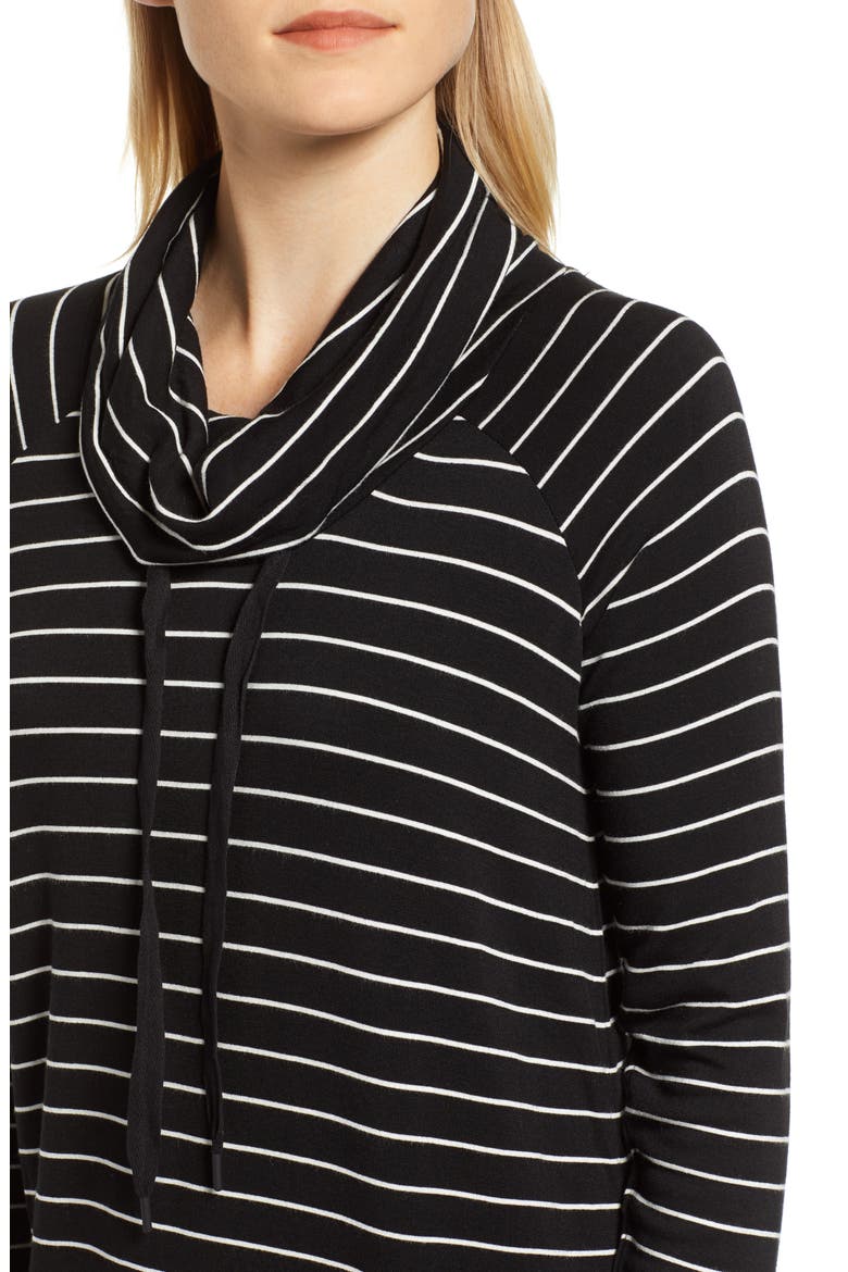 Signaturesoft Drawstring Cowl Dress, Alternate, color, BLACK/ WHITE STRIPE