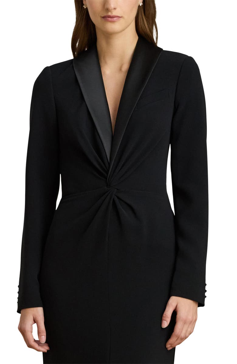 Lauren Ralph Lauren Zeenai Long Sleeve Tuxedo Sheath Gown, Alternate, color, Black