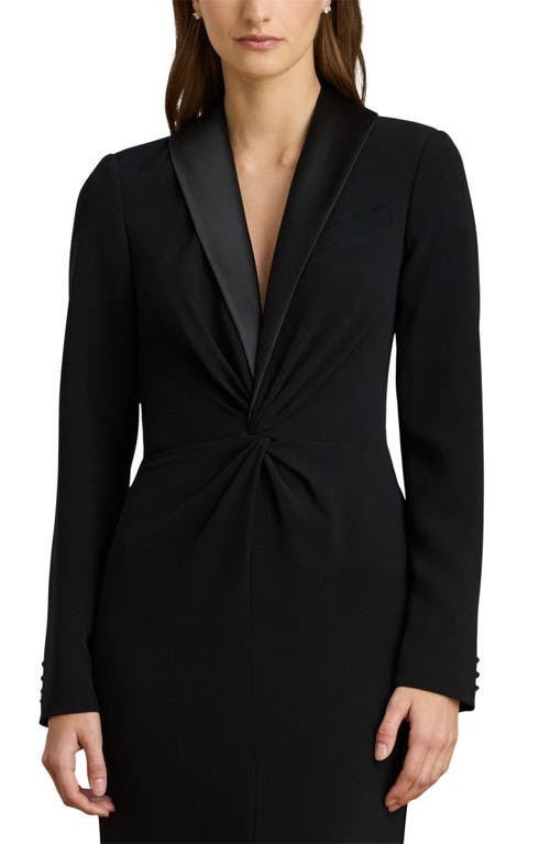 Ralph Lauren Lauren  Zeenai Long Sleeve Tuxedo Sheath Gown In Black