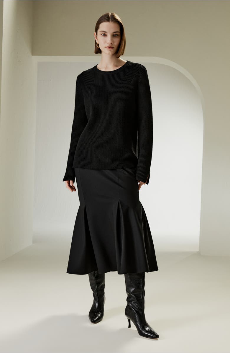 Lilysilk Merino Wool Ribbed Slit Cuff Sweater, Alternate, color, 