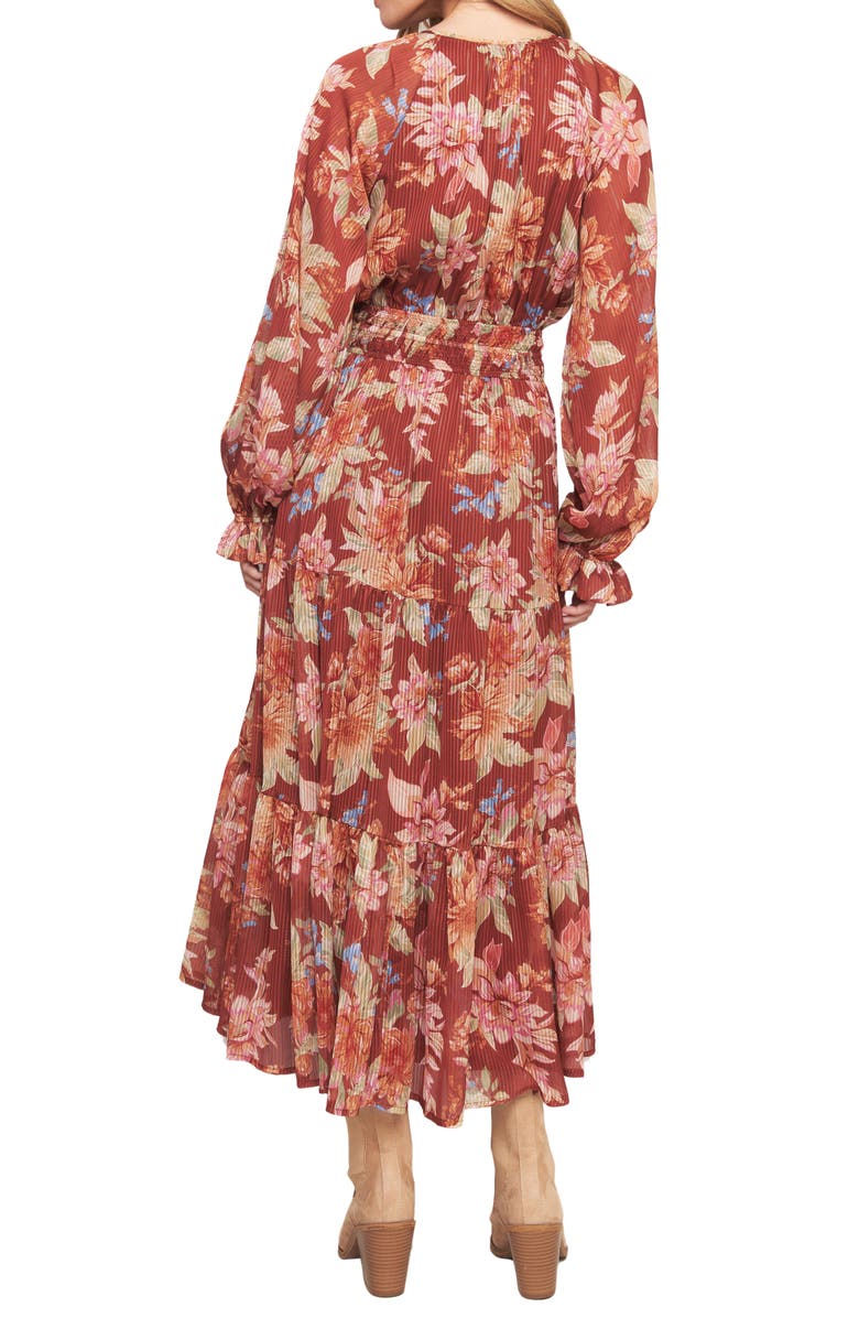 FLYING TOMATO Long Sleeve Tiered Midi Dress, Alternate, color, Brown