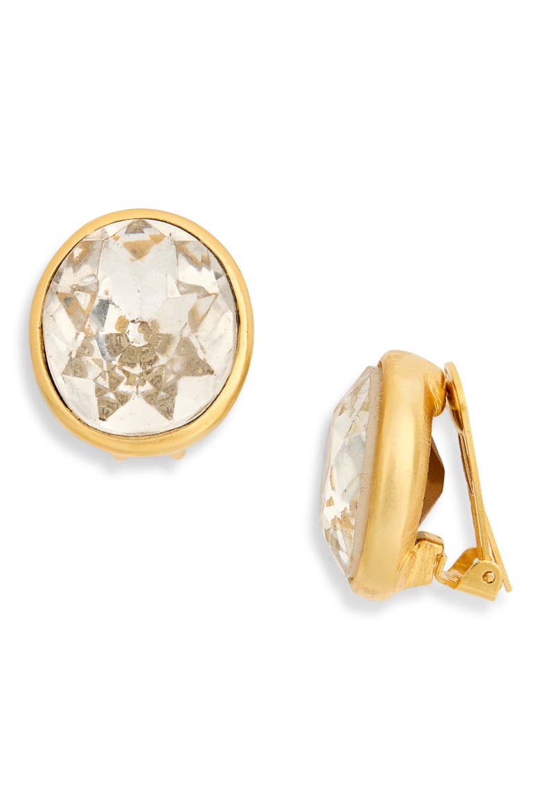 Crystal Clip-On Stud Earrings, Main, color, SATIN GOLD