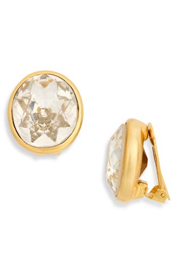 Cz By Kenneth Jay Lane Crystal Clip-on Stud Earrings In Satin Gold