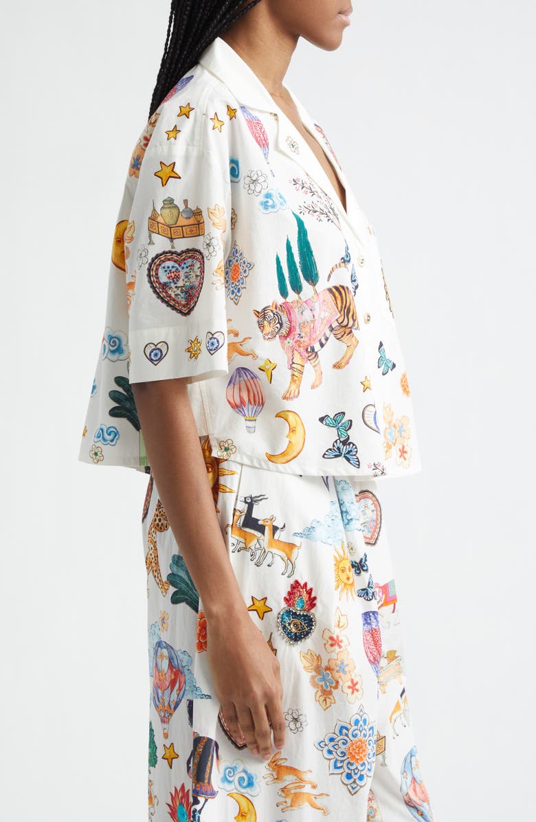 Camilla Beaded Crop Cotton Camp Shirt, Alternate, color, Kapadokya Kitsch