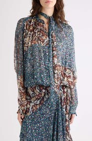 Dries Van Noten Cenvy Mini Marbled Print Silk Mousseline Button-Up Shirt
