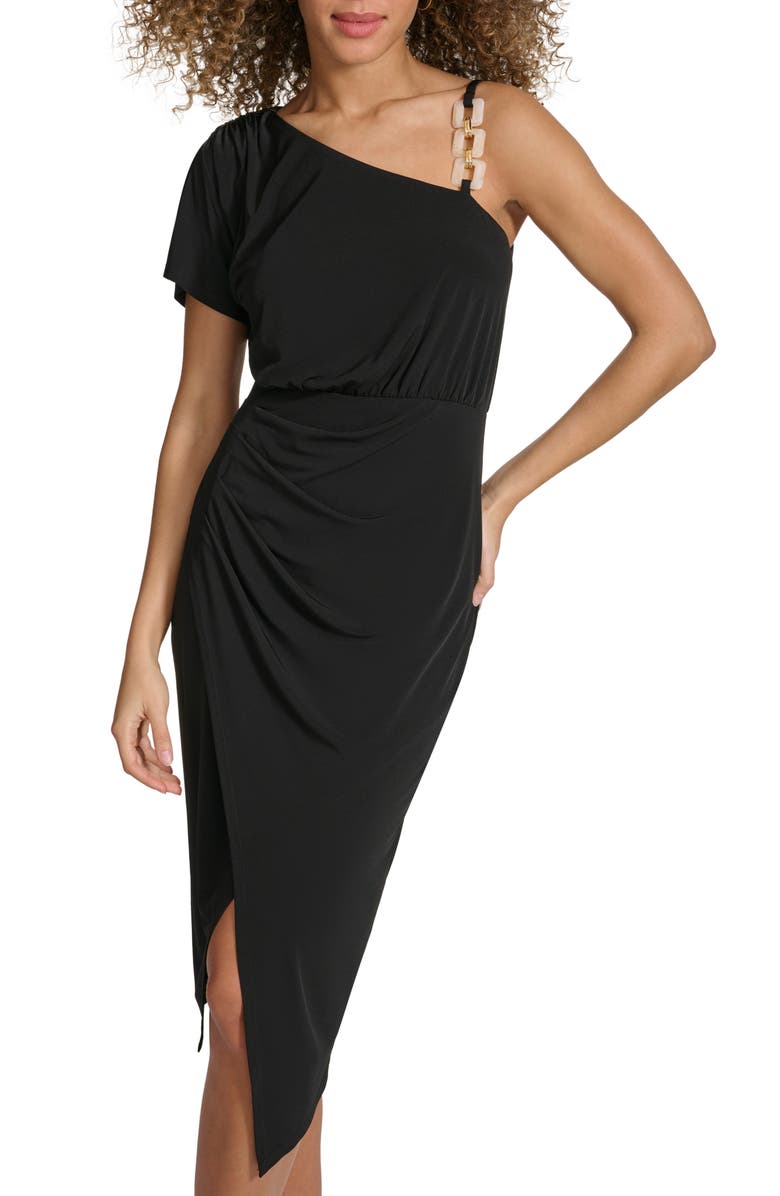 Siena Ity One Shoulder Midi Dress, Alternate, color, Black
