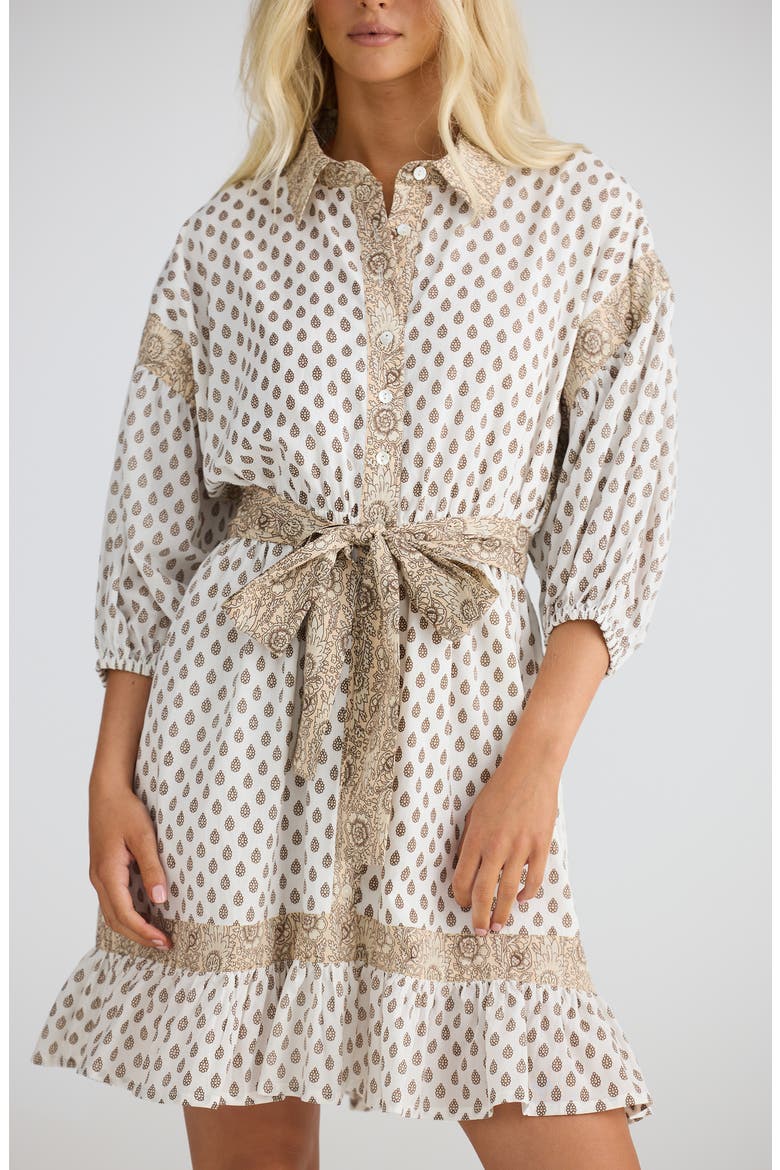 Echo Print Tie Waist Shirtdress, Alternate, color, TEMPLE