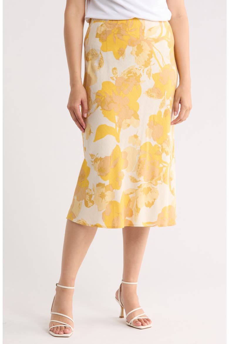 Floral Midi Skirt, Main, color, YELLOW