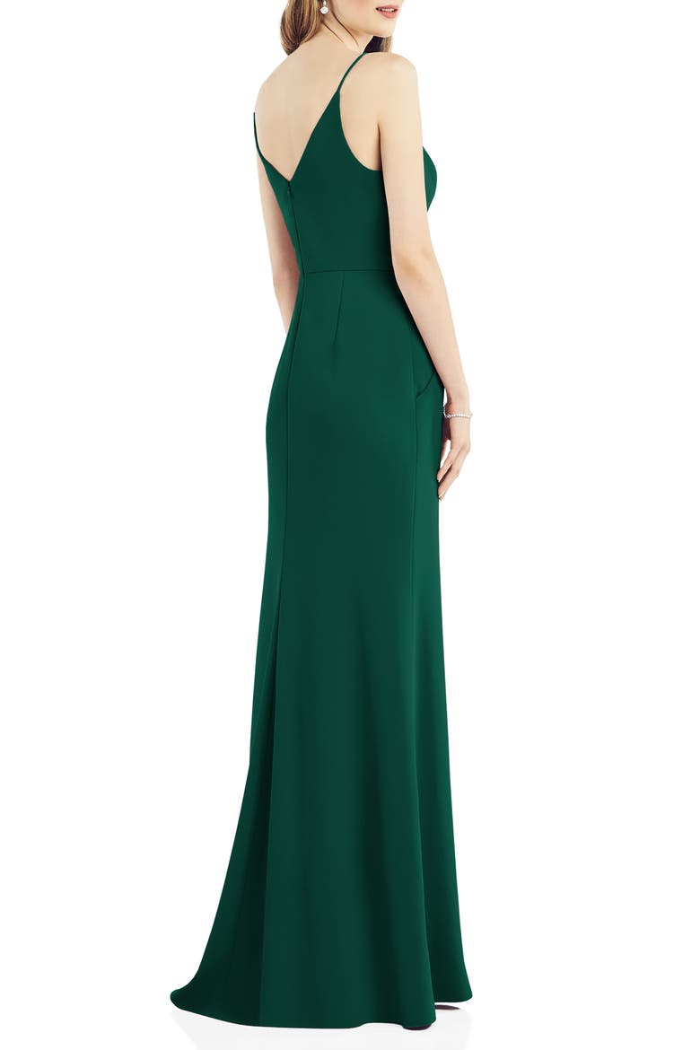 V-Neck Crepe Gown, Alternate, color, HUNTER