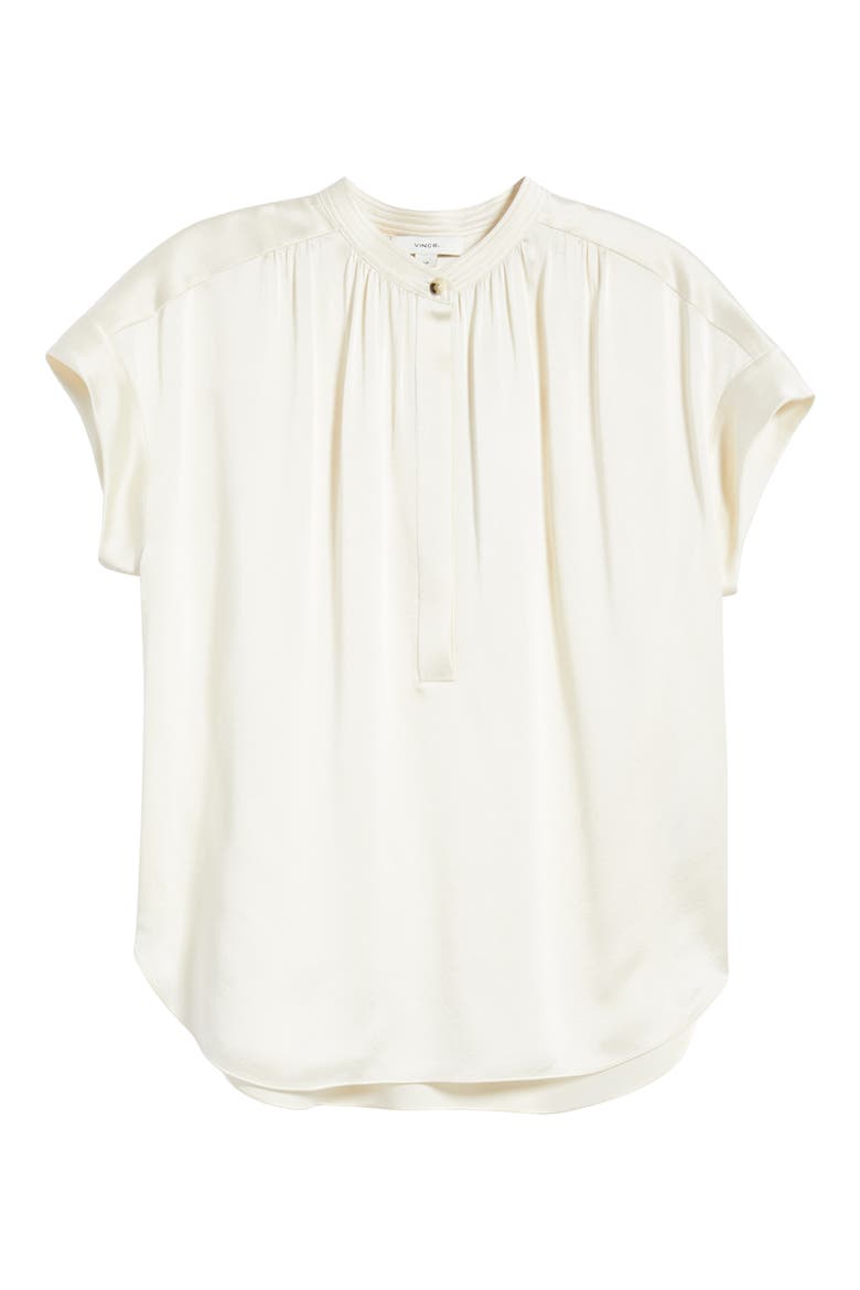 Shirred Detail Silk Top, Alternate, color, CREME