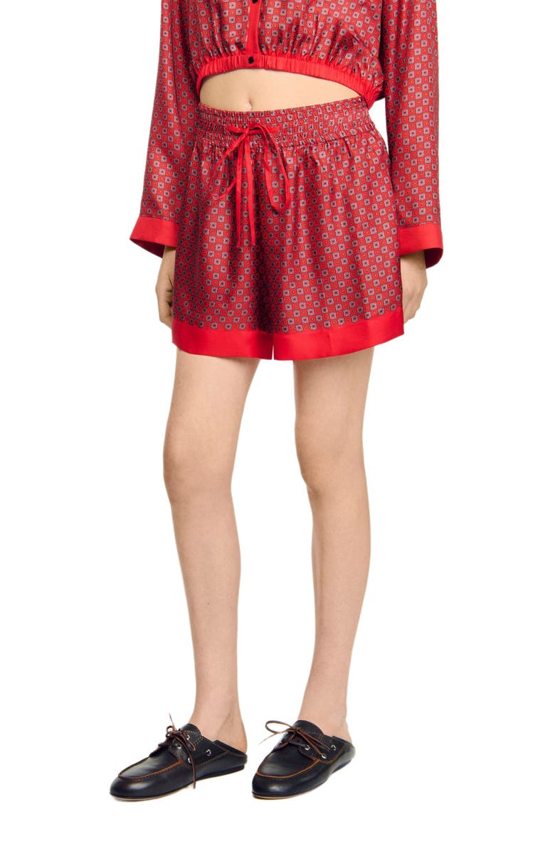 SANDRO Scarf print shorts, Alternate, color, Red / Pink