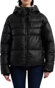 Hunter Admiral Water Repellent Faux Shearling Lined Hooded Crop Puffer Jacket