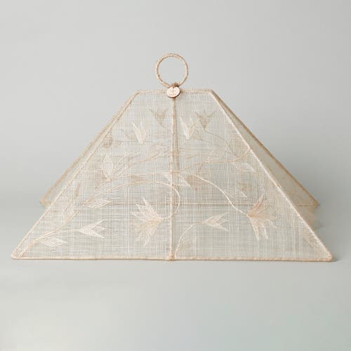 Kubo Ylang Abaca Foldable Food Cover With Flower Applique In Neutral
