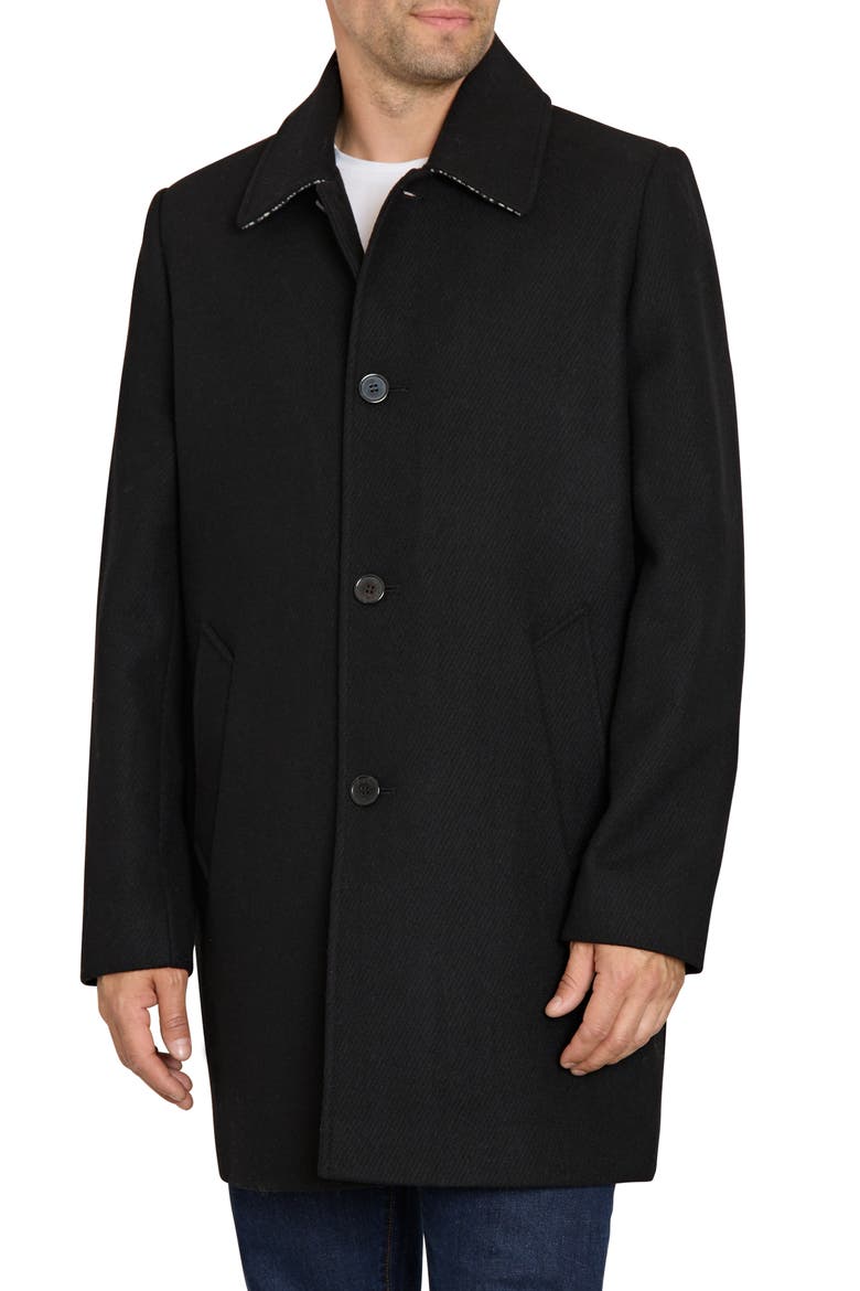 Single Breasted Wool Blend Coat, Main, color, BLACK TWILL