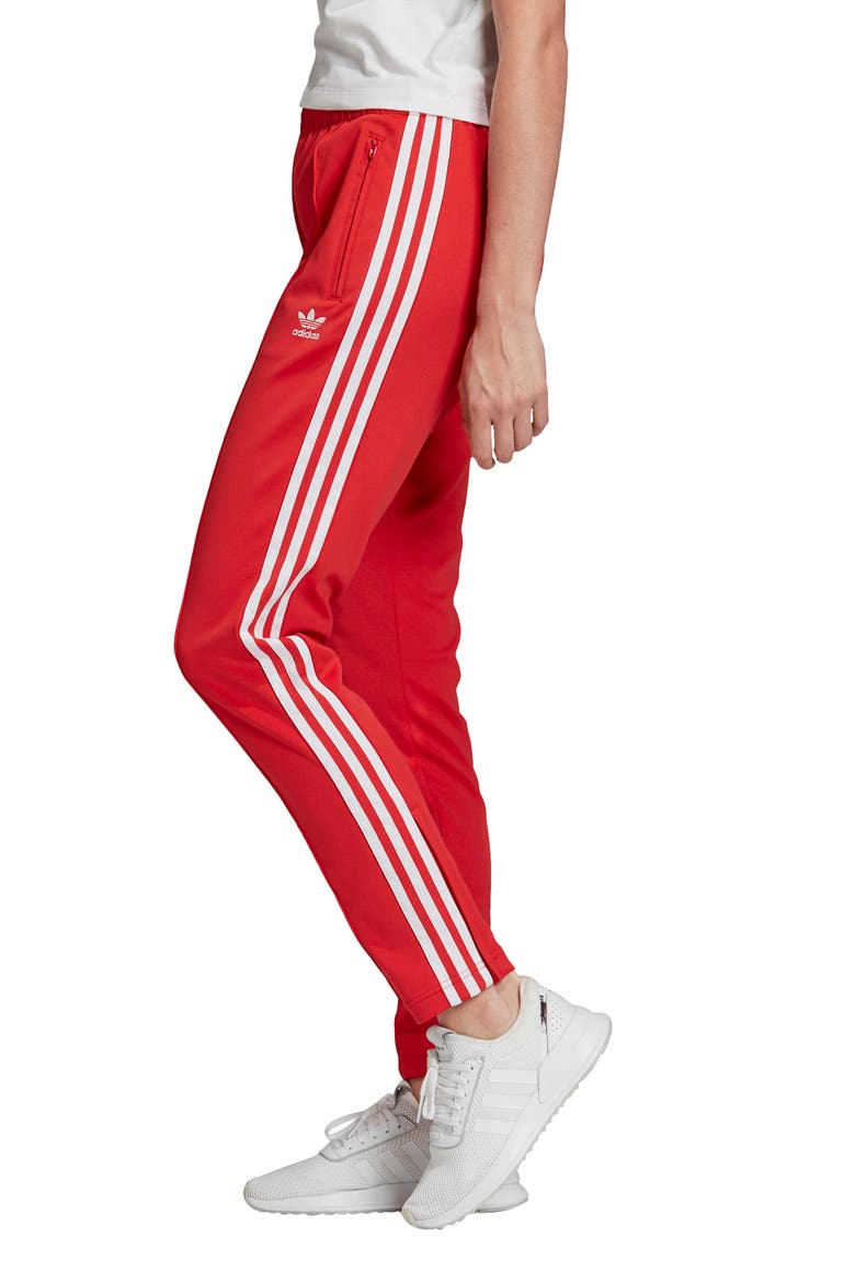 3-Stripes Track Pants, Alternate, color, LUSH RED/ WHITE