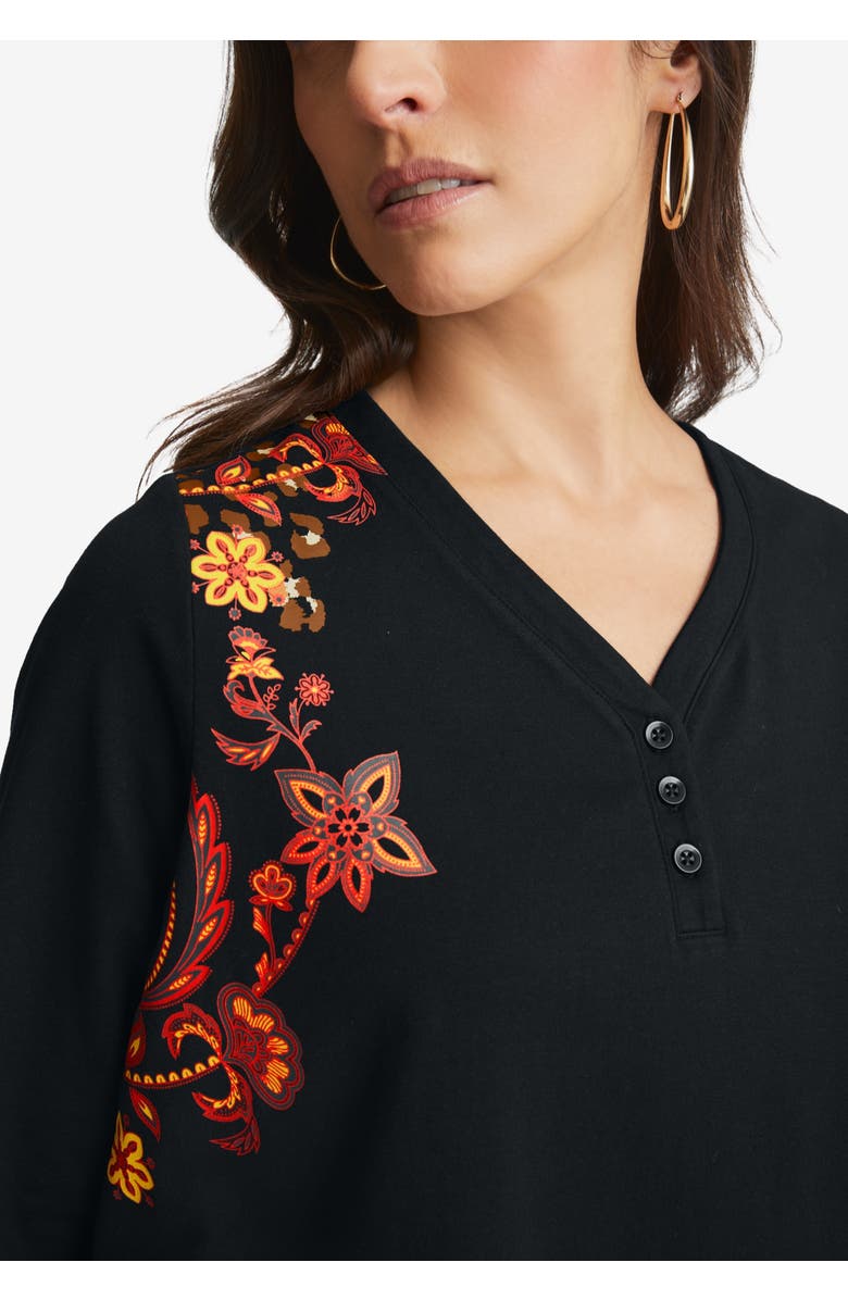 Jessica London Stretch Cotton Henley Top, Alternate, color, Green Feather