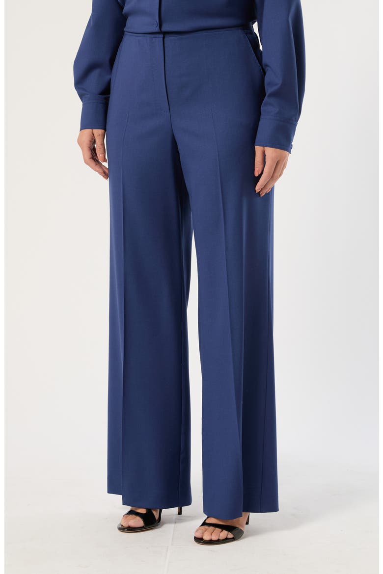 Nancella Wide Leg Virgin Wool Trousers, Main, color, CHINA BLUE