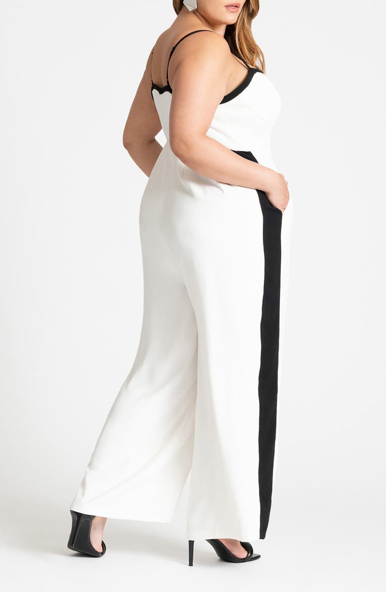 ELOQUII Contrast Trim Wide Leg Jumpsuit, Alternate, color, 