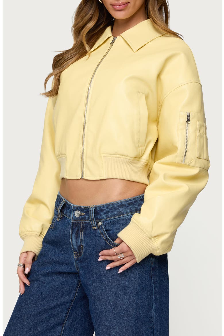 Zayna Faux Leather Bomber Jacket, Alternate, color, YELLOW