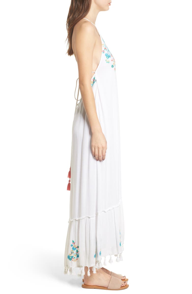 Raga Ashlyn Embroidered Tassel Trim Maxi Dress, Alternate, color, 